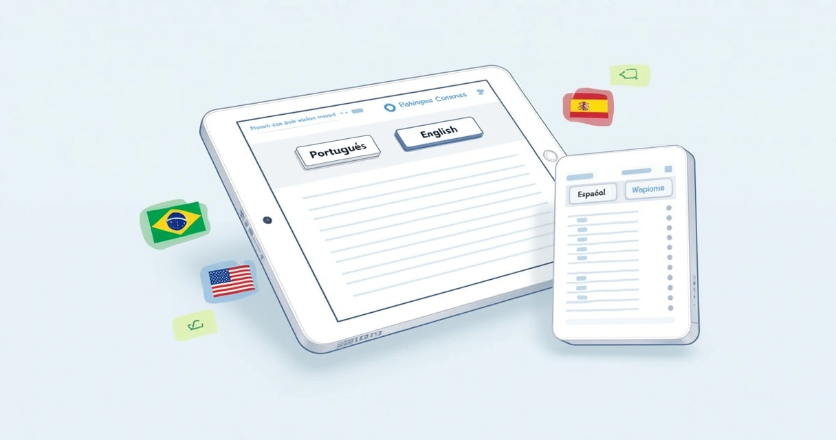 Interface de aplicativo Power Apps Canvas com opções de idioma português, inglês e espanhol