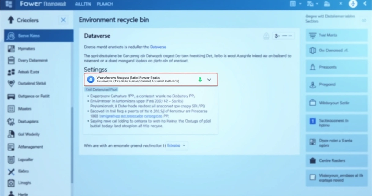 Interface do centro de administração da Power Platform mostrando a opção para habilitar lixeira no Dataverse